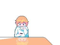  animated animated blonde_hair cellphone close-up cup drinking electric_kettle female hood hoodie indoors kawawagi kettle kitchen original phone pixel_art reflection rocking sitting slippers smartphone solo steam tea teacup water water_drop white_hoodie 