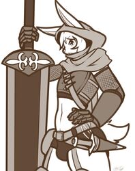  anthro black_and_white day-t femboy hi_res lagomorph leporid male mammal medieval_fantasy melee_weapon monochrome nero_lucia rabbit solo sword weapon 