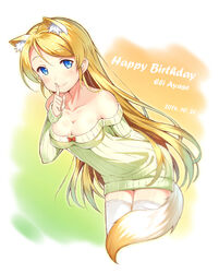  animal_ears ayase_eli cleavage kitsune love_live! shitou_(1992116210) tail thighhighs 