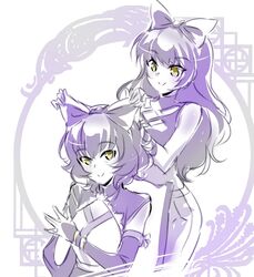  2girls bags_under_eyes black_hair blake_belladonna bow commentary_request hairbow iesupa kali_belladonna mother_and_daughter multiple_girls rwby yellow_eyes 