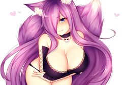  animal_ears black_choker blue_eyes blush bra breasts choker cleavage closed_mouth commentary detached_sleeves english_commentary female fox_ears fox_tail foxykuro hair_over_one_eye heart kurona_reole lace lace-trimmed_bra lace_trim large_breasts light_purple_hair long_hair looking_at_viewer md5_mismatch oerba_yun_fang original resolution_mismatch skull smile solo source_smaller tail underwear upper_body very_long_hair white_background 