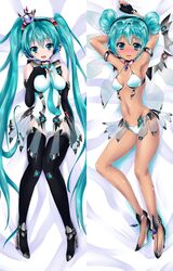  aqua_eyes aqua_hair aqua_nails armlet armpits arms_up bad_id bad_pixiv_id bare_shoulders bikini blush body_writing breasts collarbone dakimakura_(medium) dark_skin double_bun elbow_gloves eyewear_on_head female fingerless_gloves full_body gloves goodsmile_company goodsmile_racing hair_bun hand_on_own_chest hatsune_miku headset high_heels long_hair looking_at_viewer lying mechanical_wings multiple_views nail_polish navel necktie no_socks on_back open_mouth orebelt race_queen racing_miku racing_miku_(2013) racing_miku_(2013_sepang_ver.) shoes stomach sunglasses swimsuit tan thighhighs transparent_wings twintails very_long_hair vocaloid wings 