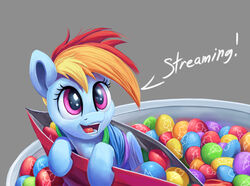  2018 bed bowl candy container dessert dialogue digital_media_(artwork) digital_painting_(artwork) english_text equid equine female food friendship_is_magic furniture hair handwritten_text hasbro mammal mars_incorporated multicolored_hair my_little_pony mythological_creature mythological_equine mythology pegasus purple_eyes rainbow_dash_(mlp) rainbow_hair shaded skittles_(candy) solo text tsitra360 unfinished white_text wings 