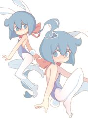  animal_ears bare_shoulders blue_eyes blue_hair blue_leotard bob_cut closed_mouth constanze_amalie_von_braunschbank-albrechtsberger cowlick dot_nose fake_animal_ears fake_tail female flat_chest foot_out_of_frame from_side full_body hair_between_eyes hair_ribbon highres leotard light_blush little_witch_academia looking_at_viewer medium_hair multiple_views no_pupils orenji_(orenjipiiru) outline outstretched_arm pantyhose playboy_bunny rabbit_ears rabbit_tail red_ribbon ribbon short_eyebrows simple_background straight_hair tail thick_eyebrows wavy_mouth white_background white_outline white_pantyhose 