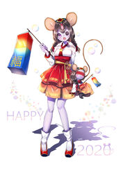  2020 2girls animal_ears black_hair blindfold blush braid breasts bubble button_eyes buttons chinese_zodiac colored_skin commentary english_commentary follower_(identity_v) full_body hair_ribbon hanbok high-waist_skirt holding identity_v korean_clothes layered_skirt long_hair long_sleeves looking_at_viewer medium_breasts mouse_ears mouse_girl mouse_tail multiple_girls new_year oerba_yun_fang pleated_skirt purple_eyes purple_skin red_footwear red_ribbon red_skirt ribbon shadow shoes signature skirt socks standing tail tail_raised tempy_(rinsia) twin_braids whiskers white_background white_socks year_of_the_rat yidhra_(identity_v) 