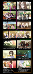  1boy 6+girls aged_down anime_screenshot brown_eyes brown_hair chains comparison death_devil death_devil_bassist death_devil_drummer extra glasses highres instrument k-on! kawaguchi_norimi kawakami_(k-on!) keisuke_(k-on!) long_hair microphone microphone_stand mihoko_(k-on!) multiple_girls photo_(object) skull translated yamanaka_sawako 