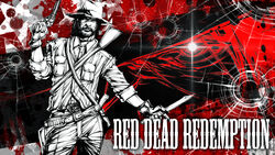  1boy airon_(ironboy1203) beard belt commentary_request cowboy_western facial_hair gloves gun handgun highres john_marston knife male_focus manly photoshop_(medium) red_dead_redemption revolver scar solo weapon 