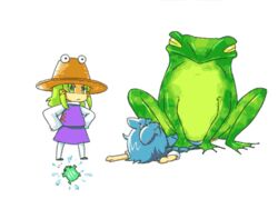  2girls animated animated cirno commentary_request frog frozen hana_azuki lowres moriya_suwako multiple_girls touhou 