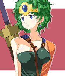  bad_id bad_pixiv_id blue_eyes circlet dragon_quest dragon_quest_iv earrings elbow_gloves female gloves green_hair heroine_(dq4) jewelry nekomatagi short_hair solo sword weapon 