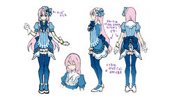  blue_pantyhose bracelet bustle concept_art dress female fraulein_(module) gloves hako_(piapro) jewelry legs long_hair megurine_luka multiple_views pantyhose photoshop_(medium) pink_hair project_diva_(series) project_diva_2nd ribbon striped translated turnaround vertical_stripes vocaloid 