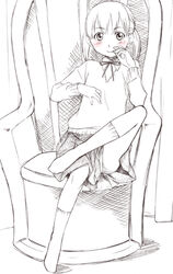  bad_id bad_pixiv_id chair crossed_legs female hourou_musuko monochrome sasa_kanako sawa_jaaji sitting 