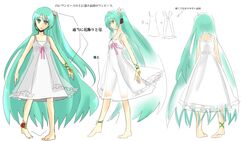  anklet barefoot commentary_request concept_art dress female flower hatsune_miku headphones jewelry legs long_hair project_diva_(series) project_diva_2nd rose see-through shari side_ponytail translated very_long_hair vocaloid white_one-piece_(module) 