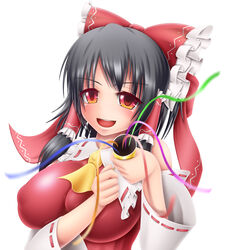  bad_id bad_pixiv_id black_hair bow breasts detached_sleeves female hairbow hakurei_reimu harumi_(harumix) large_breasts photoshop_(medium) red_bow red_eyes solo touhou 