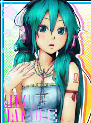  aqua_eyes aqua_hair bad_id bad_pixiv_id bracelet female hatsune_miku headphones jewelry long_hair necklace p_(zzaazz) photoshop_(medium) solo twintails vocaloid yara_kami_meiosei 