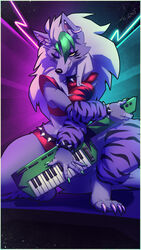  2024 absurd_res anthro arm_warmers armwear atokitsune bracelet canid canine canis clothing collar digital_media_(artwork) ear_piercing ear_ring female five_nights_at_freddy&#039;s five_nights_at_freddy&#039;s:_security_breach green_hair hair hi_res jewelry keyboard_instrument keytar mammal multicolored_hair musical_instrument one_eye_closed piercing ring_piercing roxanne_wolf scottgames solo spiked_bracelet spiked_collar spikes steel_wool_studios white_hair wolf yellow_eyes 