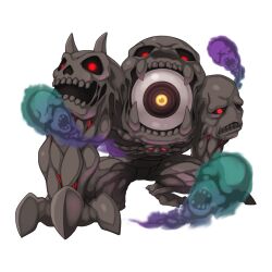  amdarias chibi chibi_only clenched_teeth colored_skin eye_in_mouth full_body ghost glowing glowing_eyes grey_skin horns looking_at_viewer monster multiple_heads official_art open_mouth ragnarok_online red_eyes simple_background solo teeth transparent_background yellow_eyes yuichirou 