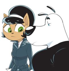  2024 accessory anthro belt big_breasts big_eyes big_nose big_snout biped black_clothing black_ears black_eyebrows black_hair black_nose black_shirt black_t-shirt black_topwear blue_belt blue_bottomwear blue_clothing blue_eyes blue_jacket blue_pants blue_topwear bottomwear breasts canid canine canis clothed clothed_anthro clothed_female clothed_male clothing dbaru digital_drawing_(artwork) digital_media_(artwork) domestic_cat domestic_dog dudley_puppy duo eyebrow_through_hair eyebrows eyelashes felid feline felis female floating_ears fully_clothed fully_clothed_anthro fully_clothed_female fur glistening glistening_eyes glistening_nose gloves green_eyes hair hair_accessory hairband half-closed_eyes handwear hi_res humor iris jacket kitty_katswell light_body light_fur looking_at_another looking_at_chest looking_down male mammal medium_hair meme monotone_body monotone_fur mouth_closed narrowed_eyes nickelodeon no_pupils pants prick_ears pupils shirt simple_background snout standing sweater t-shirt t.u.f.f._puppy tan_body tan_ears tan_fur thick_eyebrows three-quarter_view topwear translucent translucent_hair turtleneck white_background white_body white_clothing white_fur white_gloves white_hairband white_handwear white_sweater white_topwear 