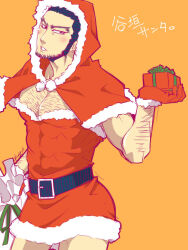  artist_request bara beard_stubble belt blush buzz_cut christmas christmas_present cowboy_shot dress facial_hair fur-trimmed_dress fur_trim gift gloves golden_kamuy hat head_tilt large_pectorals long_sideburns male_focus mature_male miniskirt muscular muscular_male nipples parted_lips pectoral_cleavage pectorals red_dress red_gloves red_hat sack santa_dress santa_gloves santa_hat short_hair sideburns skirt sparse_arm_hair sparse_chest_hair stubble tanigaki_genjirou thick_eyebrows tight_clothes very_short_hair 