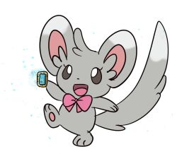  2024 3_toes ambiguous_gender anthro bow_tie dipstick_tail feet fluffy fluffy_tail full-length_portrait fur gem generation_5_pokemon grey_body grey_fur markings minccino nintendo open_mouth pawpads pink_inner_ear pink_mouth pink_pawpads pink_ribbon pink_tongue pokemon pokemon_(species) portrait round_ears sapphireluna simple_background solo tail tail_markings toes tongue white_background 