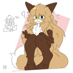  absurd_res anthro averi_(fiddleafox) brown_body brown_fur canid canine digital_media_(artwork) dipstick_tail english_text female female_anthro fox fur gloves_(marking) guzzlord420 hair hi_res looking_at_viewer macro mammal markings red_fox simple_background sitting solo tail tail_markings text true_fox white_body white_fur 