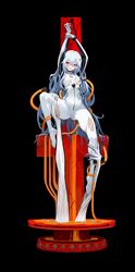  absurdres alternate_hair_length alternate_hairstyle angel_(evangelion) ayanami_rei black_background blackcat_enjia blue_hair bodysuit breasts commentary cross crucifixion cuffs disembodied_hand evangelion:_3.0+1.0_thrice_upon_a_time female frown groin hair_between_eyes handcuffs highres holding_another&#039;s_leg impaled interface_headset light_blue_hair lilith_(evangelion) long_hair looking_at_viewer medium_breasts neon_genesis_evangelion no_shoes pilot_suit plugsuit rebuild_of_evangelion red_eyes science_fiction shackles simple_background solo teeth torn_bodysuit torn_clothes upper_teeth_only very_long_hair white_bodysuit 