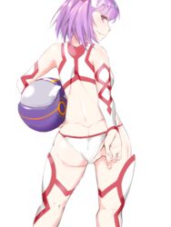  adjusting_clothes adjusting_swimsuit ass back bare_back bare_shoulders bikini blunt_bangs blush bow butt_crack commentary_request detached_sleeves dimples_of_venus fate/grand_order fate_(series) female hairbow helena_blavatsky_(fate) helena_blavatsky_(swimsuit_archer)_(fate) helena_blavatsky_(swimsuit_archer)_(second_ascension)_(fate) helmet legs_apart long_sleeves looking_at_viewer p_answer parted_lips profile short_hair simple_background smile solo standing swimsuit thighhighs unworn_headwear unworn_helmet white_background white_bikini white_thighhighs 