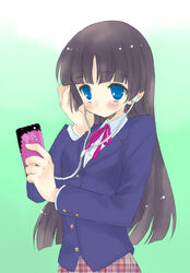  bad_id bad_pixiv_id black_hair blue_eyes digital_media_player earphones female gokou_ruri ipod ipod_touch long_hair nazuna_(al4) ore_no_imouto_ga_konna_ni_kawaii_wake_ga_nai school_uniform 