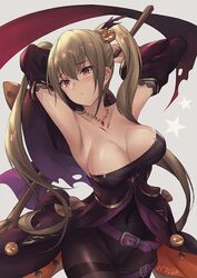  armpits arms_behind_head arms_up azur_lane bat_hair_ornament belt black_pantyhose blonde_hair blush breasts broom buckle cape cleavage commentary_request cowboy_shot detached_sleeves dress embarrassed female food-themed_hair_ornament gem hair_ornament halloween halloween_costume hat holding holding_broom holding_clothes holding_hat jack-o&#039;-lantern jewelry large_breasts leotard long_hair looking_at_viewer necklace nelson_(azur_lane) nelson_(luna_witch)_(azur_lane) official_alternate_costume pantyhose parfaitlate potion pumpkin_hair_ornament purple_leotard red_eyes red_gemstone sidelocks signature simple_background solo thigh_strap thighband_pantyhose twintails unworn_hat unworn_headwear very_long_hair white_background wide_sleeves witch_hat 