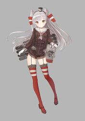  amatsukaze_(kancolle) ass_visible_through_thighs brown_eyes closed_mouth commentary_request d.r_(liu1029367675) dress female floating_hair full_body garter_straps gloves grey_background grey_hair hair_tubes hat kantai_collection long_hair long_sleeves looking_at_viewer md5_mismatch mini_hat photoshop_(medium) red_thighhighs rensouhou-kun rigging sailor_collar sailor_dress simple_background solo thighhighs two_side_up white_gloves 