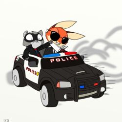  1:1 2017 anthro canid canine car clothed clothing cooper_(zootopia) disney drifting duo eyewear female fox fur hi_res hybrid lagomorph leporid mammal police police_car police_vehicle procyonid rabbit raccoon simple_background skelly_doll sunglasses vehicle violet_(zootopia) zootopia 