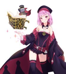  beard belt blush book choker coat fate/grand_order fate_(series) female flat_chest frills hat helena_blavatsky_(fate/grand_order) pink_eyes purple_hair ribbon short_hair smile sparkle thighhighs 