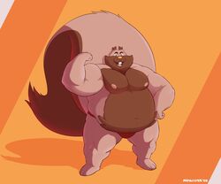  2020 anthro belly big_tail clothing excessive_fluff fluffy fluffy_tail generation_8_pokemon greedent hi_res huge_tail male mammal manlyster moobs musclegut muscular nintendo nipples overweight overweight_anthro overweight_male pokemon pokemon_(species) rodent sciurid simple_background solo tail underwear 