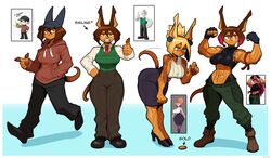  2boys 3girls ? abs absurdres ali_(sotcho) animal_ears artist_request bent_over blonde_hair brown_hair cee-haz character_request coin commentary copyright_request cosplay dog_ears dog_girl dog_tail english_commentary fingerless_gloves flexing full_body furry furry_female gloves gold_coin hair_between_eyes hand_in_pocket hat heart high_heels highres hood hood_down hoodie long_sleeves looking_at_viewer multicolored_hair multiple_boys multiple_girls muscular muscular_female navel original parted_lips pink_hair rory_(cee-haz) short_hair skirt sleeveless sotcho standing tail teeth thumbs_up two-tone_hair walking wallace_(wallace_and_gromit) wallace_(wallace_and_gromit)_(cosplay) wallace_and_gromit 