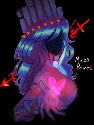  big_breasts black_background blood glowing heart long_hair minos_prime_(ultrakill) rule_63 thecykox29! ultrakill white_hair white_skin 