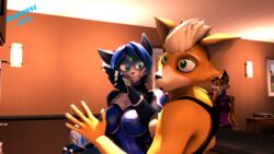  16:9 2024 3d_(artwork) angry anthro blue_body blue_eyes blue_fur blue_hair canid canine clothed clothing digital_media_(artwork) domizoni ear_piercing ear_ring felid feline female fox fox_mccloud fur gloves green_eyes group hair handwear hi_res krystal_(star_fox) lynx male mammal miyu_(star_fox) nintendo piercing ring_piercing shirt shocked slap source_filmmaker_(artwork) star_fox tank_top topwear trio warfare_fox warfare_krystal warfare_machine warfare_miyu widescreen yellow_body yellow_fur 