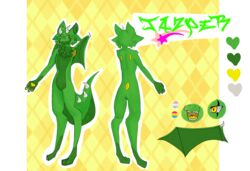  anthro digital_drawing_(artwork) digital_media_(artwork) dragon english_text green_body green_scales green_tail green_wings hi_res horn horned_tail intersex intersex/intersex jazper male model_sheet mythological_creature mythological_scalie mythology pawpads scales scalie simple_background tail text tongue void_creature wings yellow_pawpads yellow_tongue 