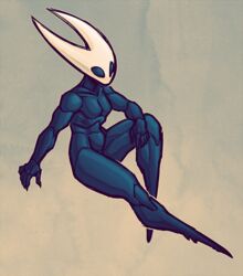  2024 2_horns 5_fingers arthropod belly black_arms black_belly black_eyes black_hands black_legs breasts digital_media_(artwork) featureless_breasts featureless_crotch featureless_feet feet female fingers fwingerz hand_on_leg hand_on_thigh hollow_knight horn hornet_(hollow_knight) nude simple_background sitting solo team_cherry 