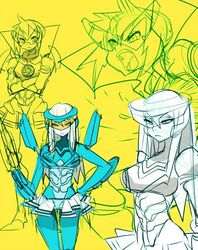  2girls armor bad_id bad_twitter_id commentary_request crossed_arms gipsy_danger long_hair looking_at_viewer monochrome multiple_girls pacific_rim personification same_(g_shark) short_hair shouting skirt striker_eureka visor 