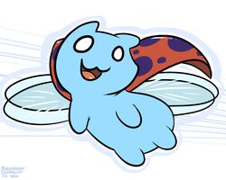  5:4 :3 ambiguous_gender arthropod blue_body blue_skin bravest_warriors cartoon_hangover catbug domestic_cat felid feline felis flying hybrid insect_wings insects mammal no_sclera pokehidden simple_background smile solo tongue white_background wings 