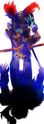  alternate_form blue_hair claws commentary_request cu_chulainn_(fate) cu_chulainn_(prisma_illya) different_shadow dual_persona fate/kaleid_liner_prisma_illya fate_(series) gae_bolg_(fate) neon_trim no_humans polearm silhouette spear urako weapon wolf 