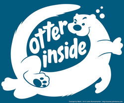  2013 3_toes 6:5 ambiguous_gender bubble cooner digital_media_(artwork) english_text eyebrows feet fur intel logo mammal mustelid otter parody raised_eyebrow simple_background solo teal_background text toes url watermark 