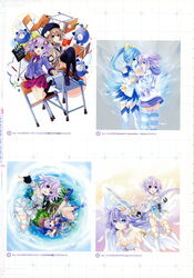  5girls absurdres angel arm_warmers armor armored_boots armpits arms_up artbook bare_shoulders beret black_legwear blanc_(neptunia) blue_eyes blue_hair blush book boots braid breastplate breasts chair choujigen_taisen_neptune_vs_sega_hard_girls clenched_hand collarbone d-pad d-pad_hair_ornament desk feathered_wings feathers fingerless_gloves four_goddesses_online:_cyber_dimension_neptune full_body gekijigen__blanc_+_neptune_vs_zombie_gundan gloves gradient_background hair_ornament halo hat highres holding holding_hands holding_sword holding_weapon hood hood_down jacket large_breasts loafers long_hair long_sleeves looking_at_viewer lying medium_breasts multiple_girls nepgear neptune_(neptunia) neptune_(series) off_shoulder official_art on_back open_clothes open_jacket open_mouth outstretched_hand pleated_skirt ponytail power_symbol power_symbol-shaped_pupils purple_eyes purple_hair purple_heart_(neptunia) scan school_desk school_uniform sega_hatsumi shiny_skin shoes short_hair simple_background sitting skirt sleeveless sleeves_past_wrists smile striped_clothes striped_thighhighs sword symbol-shaped_pupils thighhighs translation_request tsunako twin_braids twintails weapon wings witch_hat zettai_ryouiki 