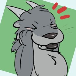  1:1 2017 anthro biped black_nose black_tongue bust_portrait closed_eyes cute_fangs daww digital_media_(artwork) dragon fangs front_view fur green_background grey_body grey_fur grey_horn hand_on_face head_tuft horn hybrid icon jazzotter_(artist) kaelith low_res male mammal mustelid mythological_creature mythological_scalie mythology nude otter portrait reaction_image scalie simple_background smile solo teeth tongue tongue_out tuft whiskers 