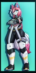  1:2 absurd_res accessory antennae_(anatomy) anthro black_bottomwear black_clothing black_footwear black_legwear black_shoes black_tights blue_eyes blue_inner_ear boots bottomwear clothing crossed_arms detailed_clothing dipstick_tail eeveelution epic_games female footwear fortnite fur generation_6_pokemon gold_(metal) grahhhkets hair hair_accessory hairpin hi_res kimiko_five-tails legwear markings multi_tail multicolored_body multicolored_boots multicolored_clothing multicolored_footwear multicolored_fur multicolored_topwear nintendo pink_body pink_ears pink_fur pink_hair pink_tail_tip pokemon pokemon_(species) shoes solo standing sylv_(sylv_ink) sylveon tail tail_markings tights topwear white_body white_boots white_clothing white_footwear white_fur white_tail 
