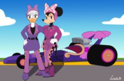  accessory alternate_universe anatid anseriform anthro avian bird black_clothing bow_ribbon clothing daisy_duck disney duck ducktales ducktales_(2017) duo female hair_accessory hair_ribbon hairbow hi_res looking_at_viewer lunula_(artist) mammal minnie_mouse mouse murid murine pink_clothing purple_clothing racecar ribbons rodent snapdragon_(racecar) 