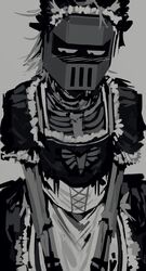  ambiguous_gender blush blush_lines bone cat_maid clothing hi_res maid_uniform mysterious_druid_knight skeleton solo tagme uniform volatilemask 