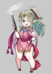  chest_jewel chibi cosplay desspie english_commentary female fire_emblem fire_emblem_awakening fire_emblem_heroes full_body green_eyes green_hair gun highres holding holding_gun holding_weapon official_alternate_costume one_eye_closed pointy_ears ponytail protected_link solo thighhighs thighs tiki_(adult)_(fated_divinity)_(fire_emblem) tiki_(adult)_(fire_emblem) tiki_(fire_emblem) tiki_(young)_(fire_emblem) tiki_(young)_(fire_emblem)_(cosplay) weapon 