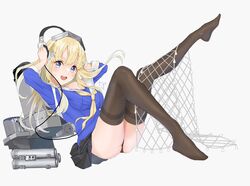  black_panties black_thighhighs blonde_hair blue_hairband blue_shirt breasts cargo_net cleavage double_bun female fletcher_(kancolle) fletcher_mk_ii_(kancolle) hair_bun hair_ornament hairband highres kantai_collection large_breasts long_hair looking_at_viewer machinery nagisa_nagi neckerchief off_shoulder panties rigging sailor_collar school_uniform serafuku shirt sitting smokestack solo star_(symbol) star_hair_ornament thighhighs torpedo_tubes underwear white_background white_sailor_collar yellow_neckerchief 