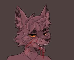  anthro bangs blood blood_in_mouth blood_on_face blood_splatter bodily_fluids canid canine digital_pen evil_grin fangs felid feline female fox freckled_face freckles hybrid icon looking_at_viewer mammal monotone_body open_mouth orange_eyes simple_background smile solo tao_(taoreta) taoreta teeth tongue tongue_out 