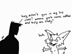  4:3 animated anon anthro buh canid canine canis clothed clothing deltav duo english_text eyewear faceless_character faceless_male female glasses human lynn_(deltav) male mammal monochrome short_playtime signature text wolf 